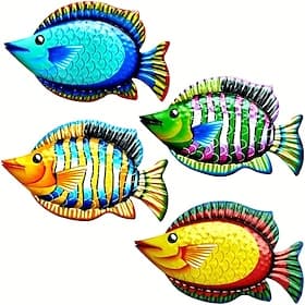 1pc Fish Metal Wall Art Metal Colorful Tropical Fish Decor 3D Outdoor Sculpture Ocean Theme Decor Bathroom Pool Decor Garden Fence Wall Decor Metal Wall Art De