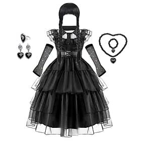 Gothic Horror Dark Academia Cosplay Wigs Tulle Dresses Accessories Set Punk  Gothic for Girls' Kid's Carnival Children's Day Masquerade