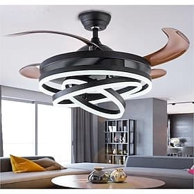 42 Ventilador de techo retráctil con luz y mando a distancia – Ventilador LED semi-empotrado, diseño geométrico, 3 colores, 6 velocidades, lámpara colgante int