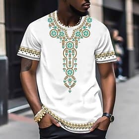 Men's Graphic Boho T Shirt Short Sleeve T shirt 3D Print Crew Neck Shirt Vintage Designer Ethnic Outdoor Daily Sports Yellow Blue Khaki Spring  Summer Clothing