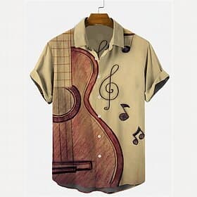 Men's Boardmasters Vintage Music Shirt Button Up Shirt Short Sleeve Fashion Streetwear Designer Outdoor Daily Summer Spring Turndown Print Black White Yellow W