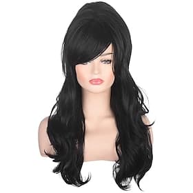 Women Black Beehive Wig Long Curly Wavy Bouffant Heat Resistant Synthetic Hair wigs for Womens Vintage Costume Cosplay Carnival Party Halloween Wigs