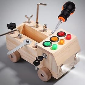 Holz-LED-Schalter, Beschäftigungsbrett, Demontage, Schraube, Mutter, Werkzeug, Auto, Montessori-Früherziehung, Lernspielzeug, zur Schule gehen, Urlaubsgeschenk