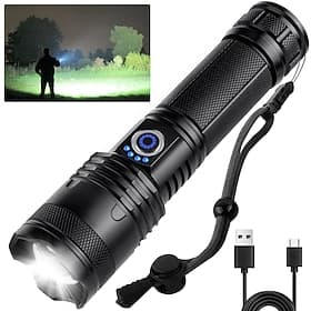 Rechargeable Flash Light Flashlights High Lumens, 200000 Lumens Super Bright LED Tactical Flashlight, 5 Modes IPX6 Waterproof, Powerful Handheld Flashlights fo