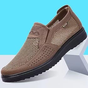 scarpe da passeggio slip-on da uomo in rete marrone con tomaia traspirante e suola ammortizzata, mocassini casual leggeri per viaggi estivi, guida e uso quotid