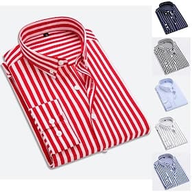 Herren Kleidhemd Durchgeknöpft Hemd Gestreiftes Hemd Kragenhemd Gestreift Täglich Arbeit Blau Schwarz / Weiß Marineblau Leicht Blau Langarm Bekleidung Patchwor