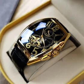 Montre mécanique pour hommes montre de luxe à grand cadran mode d'affaires montre à squelettes creux automatique étanche en cuir