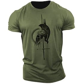 Men's Red Spartan Warrior Helmet  Sword Graphic T-Shirt, Short Sleeve