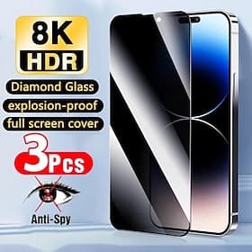3 pièces Protection d'écran Pour Apple iPhone 16 iPhone 15 Pro Max Plus iPhone 14 13 12 11 Pro Max Mini X XR XS Max 8 7 Plus Verre Trempé Confidentialité Anti-