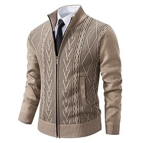 Men's Sweater Dress Sweater Cardigan Sweater Ribbed Knit Regular Tops Knitted Stand Collar Warm Ups Modern Contemporary Back to School Daily Wear Clothing Appa