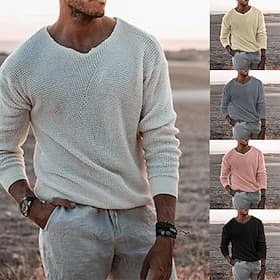 Homme Pull Chandail Pull A côtes Tricoter Découpé Tricoté Col V Vêtement Tenue Printemps Automne Chameau Gris / GRIS S M L