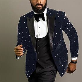 Men's Jacket Blazer Party Evening Bar Warm Pocket Spring Fall Round Dots Streetwear Stylish Turndown Regular Regular Fit Black Jacket