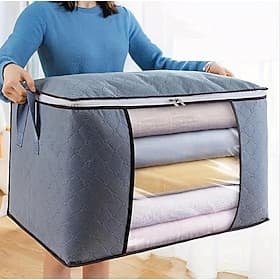Large Capacity Clothes Storage Bag Organizer With Reinforced Handle Thick Fabric For Comforters, Blankets, Bedding, Foldable With Sturdy Zipper, Clear Window