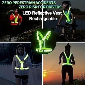 USB Rechargeable LED Reflective Vest – High Visibility Safety Gear for Carnival Running, Cycling, Walking  Night Sports