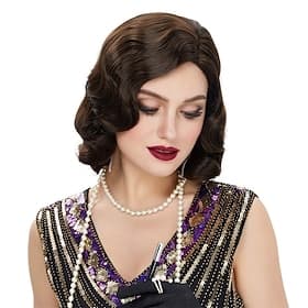 Finger Wave Wig 1920s Retro Mid Length Long Curly Synthetic Hair for Women Cosplay Carnival Party Costume Halloween Wigs