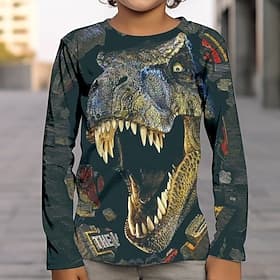 Boys 3D Graphic Animal Dinosaur T shirt Tee Long Sleeve 3D Print Summer Spring Fall Sports Fashion Streetwear Kids 3-12 Years Outdoor Casual Daily Regular Fit
