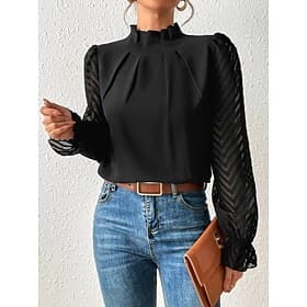 Women's Shirt Blouse Daily Basic Mesh Long Sleeve Regular Tops Turtleneck High Neck Casual Black White Pink Navy Blue Beige Fall  Winter