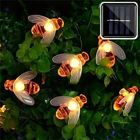 Solar Honey Bee String Lights – 30 LED Waterproof Fairy Lights, Solar-Powered for Outdoor Garden, Wedding Reception, Summer Party and Christmas Decor