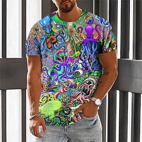 Men's Graphic Mushroom Monster T Shirt Short Sleeve T shirt 3D Print Crew Neck Shirt Vintage Fashion Designer Outdoor Daily Sports Blue Purple Orange Spring  S