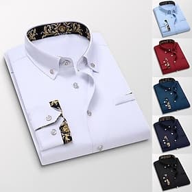 Homme Chemise habillée Chemise boutonnée Chemise à Col Fleuri Mariage Travail Vin Noir Blanche bleu marine manche longue Col Rabattu Printemps  Automne Vêtemen