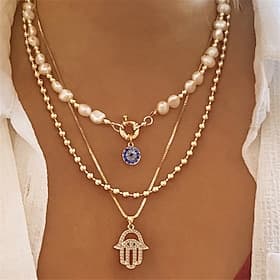 1PC Statement Necklace Layered Necklace For Women's Multicolor Party Evening Daily Birthday Party Crystal Imitation Pearl Alloy Eyes Hand