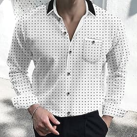Men's Dress Shirt Button Down Shirt Collared Shirt Polka Dot Wedding Outdoor White Red Navy Blue Long Sleeve Turndown Summer Spring Clothing Apparel Print