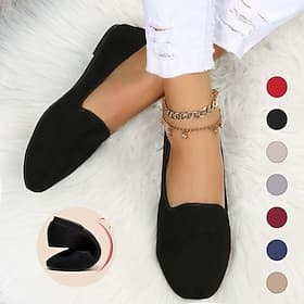 Femme Ballerines Ballerines Grandes Tailles Chaussures souples Marche Couleur unie Talon Plat Bout rond Décontractées Confort Minimalisme Polyuréthane Vin Noir