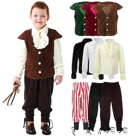 Punk  Gothic Medieval Renaissance Pants Vest T-shirt Knight Ritter Viking Crusader Outlander Ranger Flounced Solid Color Fancy Dress Boys' Pirate Carnival Masq