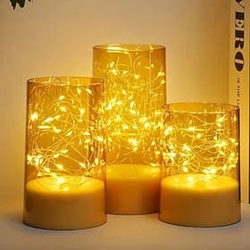 3pcs/Set Acylinder Flameless Candles With Remote, Embedded String Lights  Timer - Perfect for Halloween Decor  Home Decor