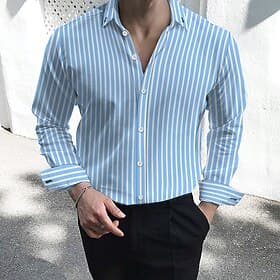 Homme Chemise habillée Chemise boutonnée Chemise rayée Chemise à Col Rayé Mariage Travail Noir Blanche Rouge bleu marine manche longue Col Vêtement Tenue