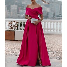A-Linie Hofschleppe Abendkleid Ballkleid Festliche Kleidung Elegant Promi-Stil Ärmellos Schulterfrei Hochzeit Formell Brautjungfernkleid Satin mit Gerafft Schl