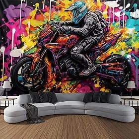 Graffiti Motorcycle Hanging Tapestry Wall Art Large Tapestry Mural Decor Photograph Backdrop Blanket Curtain Home Bedroom Living Room Decoration
