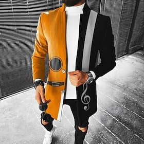 Men's Graphic Prints Guitar Winter Coat Overcoat Coat Warm Comfortable Breathable Fashion Streetwear Business Work Wear to work Going out Pocket Print Fall  Wi