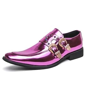 Men's Metallic Pink Buckle Dress Shoes – Fashion Loafers with Rhinestone Detailing for Party Stage Wear