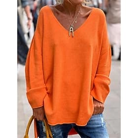 Women's Tunic Oversized Sweatshirt Pullover Sports Basic Neon  Bright Plain Street Casual V Neck Loose Fit Long Sleeve Black Pink Orange Gray Fall  Winter Pref