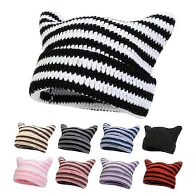 Rétro Vintage Punk  Gothique Y2K Chapeau Bonnet rayé Normal Chat Petite Corne du Diable Rayures Déguisement Homme Femmes Halloween Carnaval Mascarade Événement