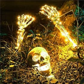 3 Pack Realistic Looking Skeleton Stakes Graveyard Yard Lawn Stakes Halloween Skeleton Light up Halloween Decorations Skeleton Hands Head Yard Stake with  Ligh