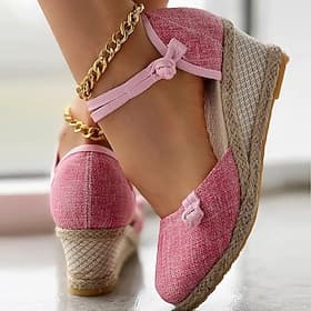 sandali con zeppa espadrillas rosa da donna – design chiuso con cinturino alla caviglia e plateau rivestito in juta, ideali per feste estive e abbigliamento ca