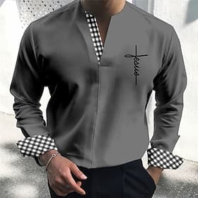Per uomo Camicia Camicia elegante Quadri All'aperto Casuale Blu Verde Cachi Grigio Manica Lunga Scollo a V Estate Autunno Abbigliamento Stampato