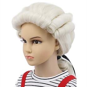 Perruque coloniale poudrée beige longue vague pour enfants juge George Washington costume carnaval perruque cosplay perruques
