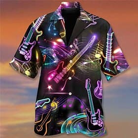 Herren Boardmasters Musikinstrument Hemd Sommer Hawaiihemd Knopfhemd Kurzarm Designer Strand Ferien Frühling  Sommer Umlegekragen 3D Druck Blau Schwarz Dunkelg
