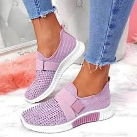 Femmes Basket Slip-Ons Chaussures Blanches Grande Taille Chaussures Flyknit Extérieur Quotidien Talon plat Bout Rond Sportif Occasionnel Minimalisme Course Tis