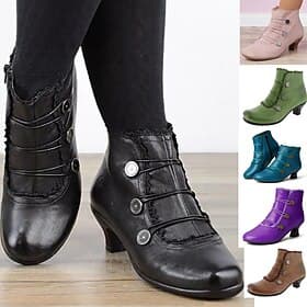 Femme Bottes Bottes à boutons Grandes Tailles Bottines Bottines du quotidien Couleur unie Bottines Bottines Talon bloc Bout rond Elégant Rétro Vintage Mode Fau