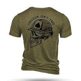 Men's Patriotic Graphic T-Shirt - Freedom Isn't Free Skull Design Short Sleeve