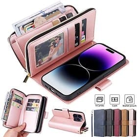 Phone Case For iPhone 16 iPhone 15 Pro Max Plus iPhone 14 13 12 11 Pro Max X XR XS 8 7 Plus Wallet Case with Stand Holder Magnetic Zipper Retro TPU PU Leather