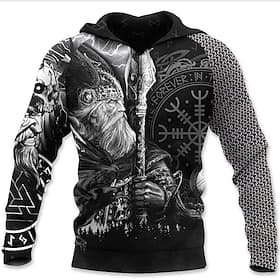 Herren Wikinger-Krieger Grafikdrucke Wikinger Kapuzensweatshirt Kapuzenshirts Pullover Täglich Klassisch Lässig Langarm Mit Kapuze Ferien Ausgehen Streetwear S
