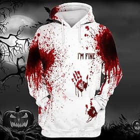 Heren Bloedvlek Graphic Prints Hand Hoodie Hoodies Sweatshirt Dagelijks Klassiek Lange Mouwen Hooded Vakantie Uitzicht Rood Blauw Print Lente Herfst Ontwerper