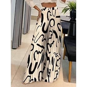 Mulheres Perna larga Calças Moda Roupa de rua Comprimento total Cintura Alta Geométrica Letra Estampado Corte alto Conforto Respirabilidade Macio Micro-Elástic