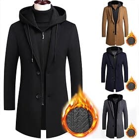 Men's Winter Coat Wool Coat Overcoat Trench Coat Outdoor Street Spring Fall Winter Polyester Thermal Warm Warm Outerwear Clothing Apparel Business Casual Plain