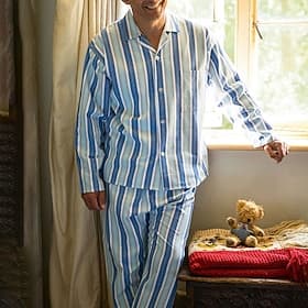 Men's Loungewear Sleepwear Pajama Set Pajama Top and Pant 2 Pieces Stripe Stylish Casual Comfort Home Daily Cotton Blend Comfort Lapel Long Sleeve Shirt Pant D